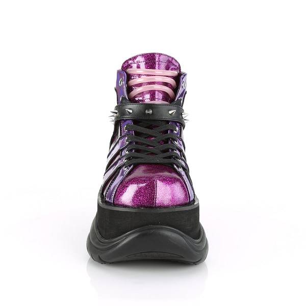 Demonia Neptune-100 Purple Glitter/Hologram Schuhe Damen D734-620 Gothic Plateauschuhe Lila Glitzer Deutschland SALE